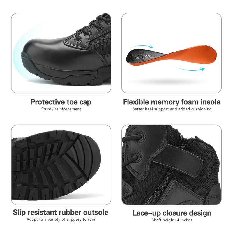 NORTIV 8 Mens Military Tactical Work Boots Side Zip Outdoor Hiking Leather Motorcycle Combat Boots,Size 7.5,Black,ALLOY - Image 3